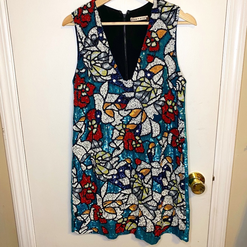 Stunning Alice & Olivia sequin color block dress 4